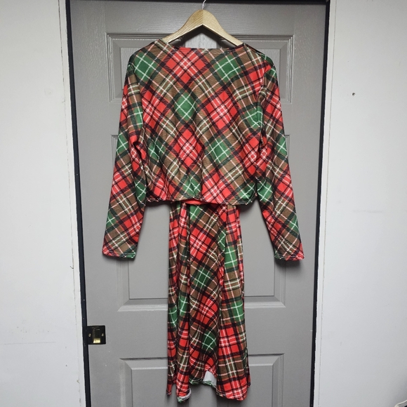 Plaid Red and Green Dress with Belt Christmas Party - Picture 2 of 6